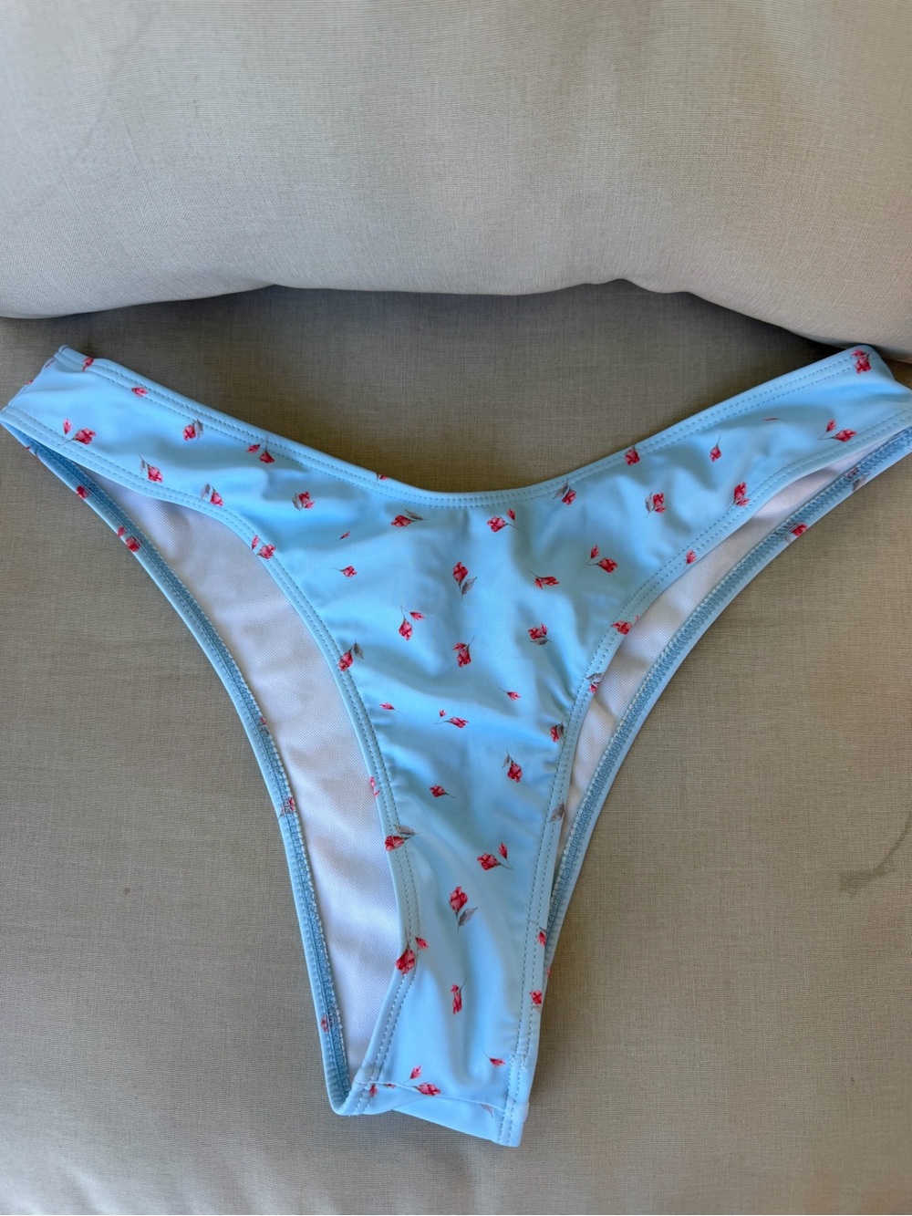 SHEIN Light Blue Bikini Bottom with Pink Floral Print